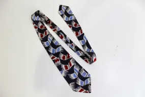 1940s Wide Swing Tie, Navy and Red Abstract Print Rayon