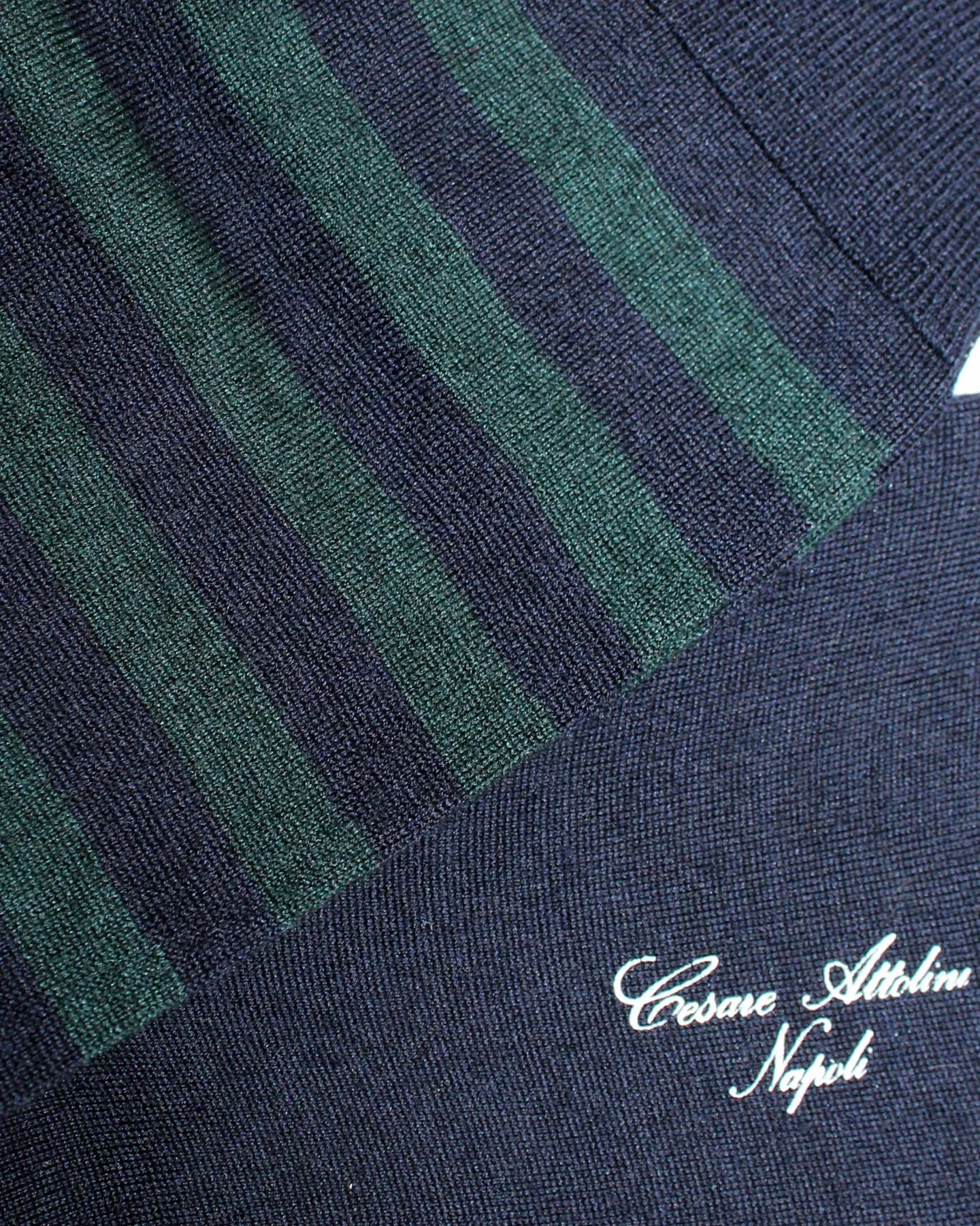 Attolini Cashmere Socks US 12 - EUR 46 Dark Green Navy Stripes - Over The Calf SALE