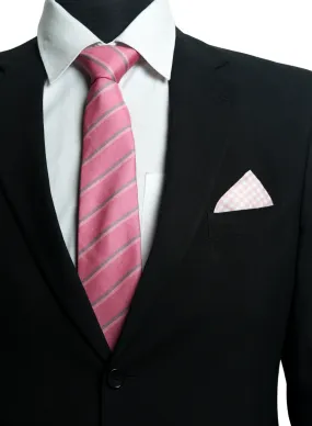 Chokore Checkered Past (Pink) - Pocket Square & Pink Striped Silk Necktie - Plaids Range