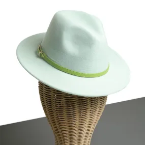 Chokore Fedora Hat with Green PU Leather Belt (Light Green)