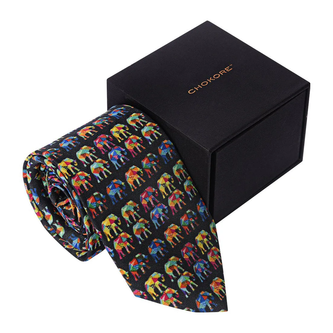 Chokore Multi-colour Elephants Silk Tie - Wildlife range