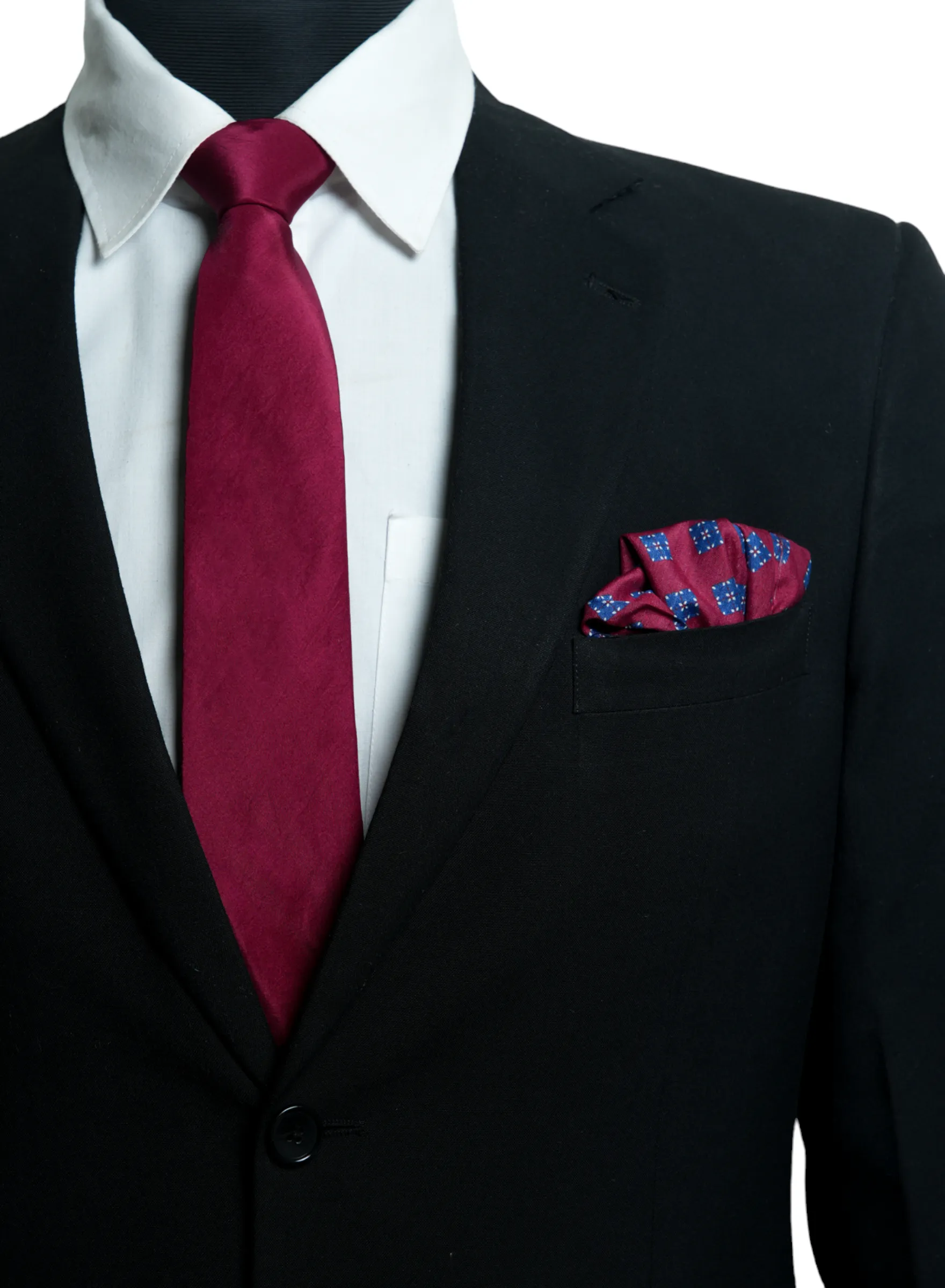 Chokore Panjim - Pocket Square & Chokore Burgundy Silk Tie - Solids line