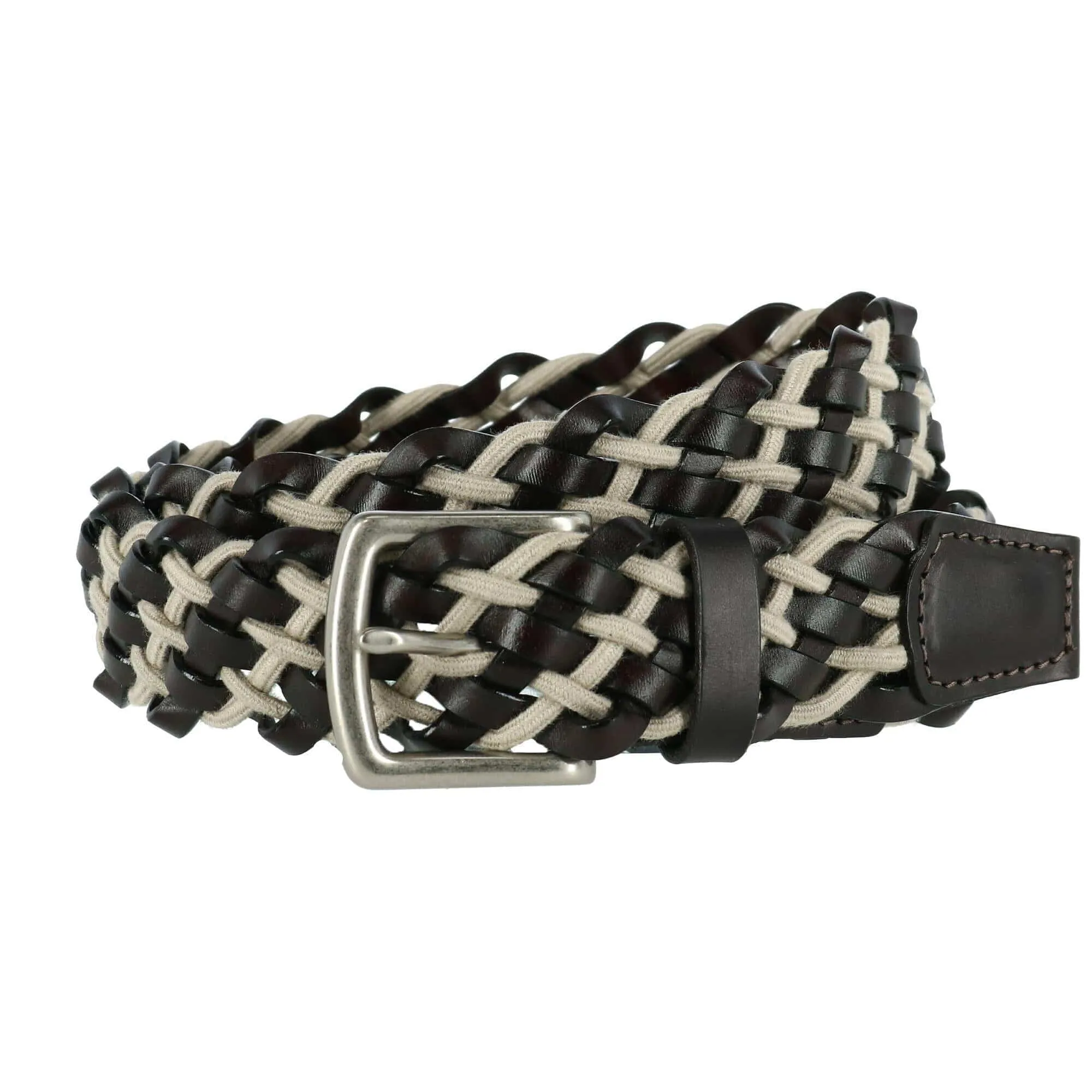 CrookhornDavis Men's Como Leather and Cotton Cord Braided Belt