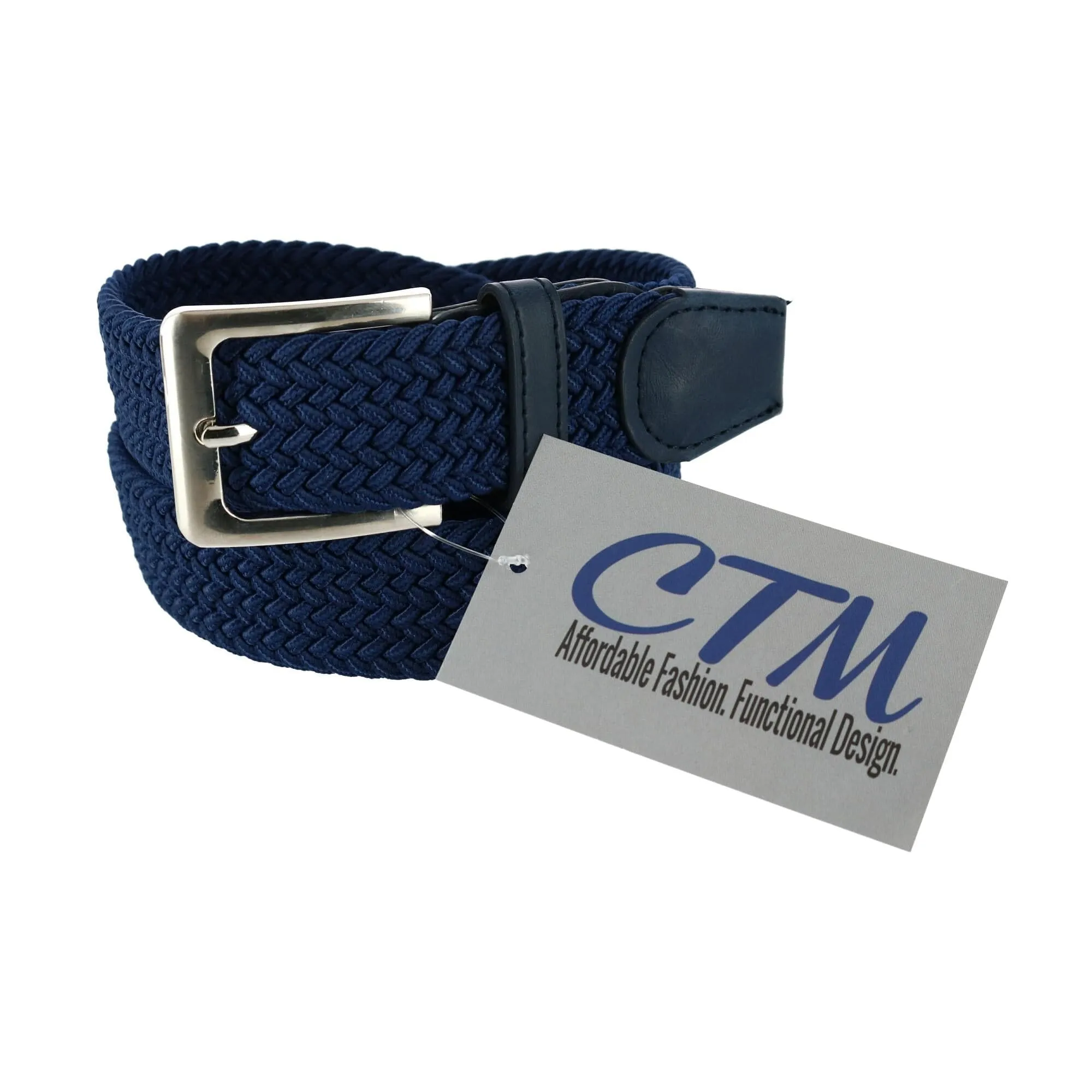 CTM® Men's Elastic Braided Stretch Belt with Silver Buckle