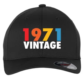 Customize Birth Year Birthday Retro Vintage 6 Panel Mid Profile Flexfit Closed Back Twill Cap - From Small to 2XL Big Size