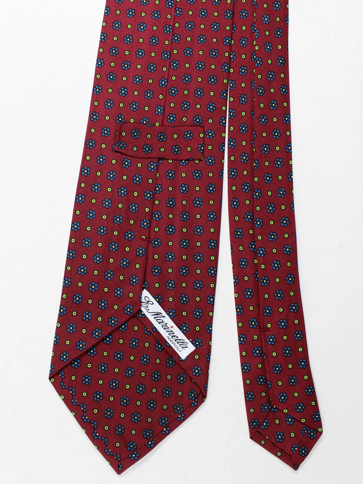 E. Marinella Napoli Tie Maroon Royal Blue Lime Mini Flowers - Wide Necktie