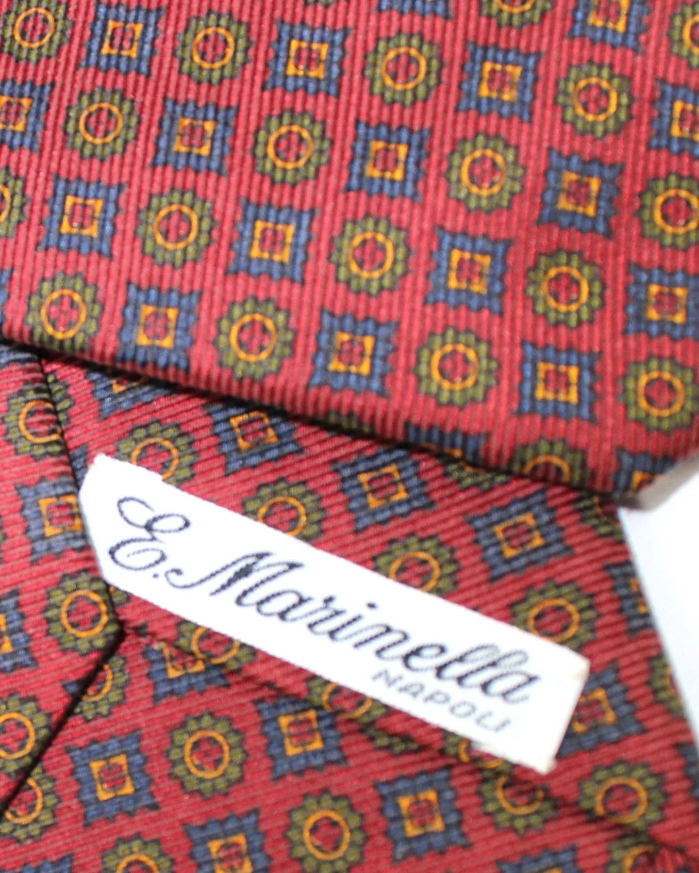 E. Marinella Tie Brown Blue Green Medallions Design - Wide Necktie