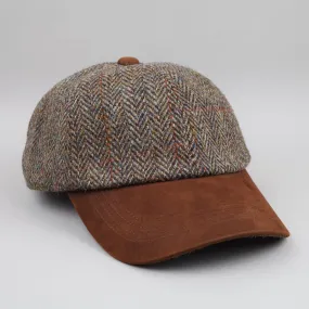 Harris Tweed Baseball Hat in green/brown herringbone