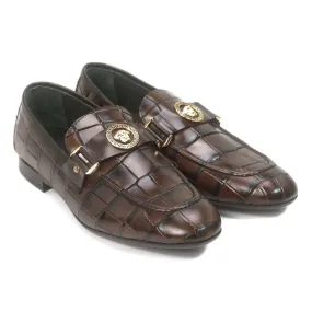 Sigotto Uomo Brown Leather Gator Print Loafer with Leather Sole